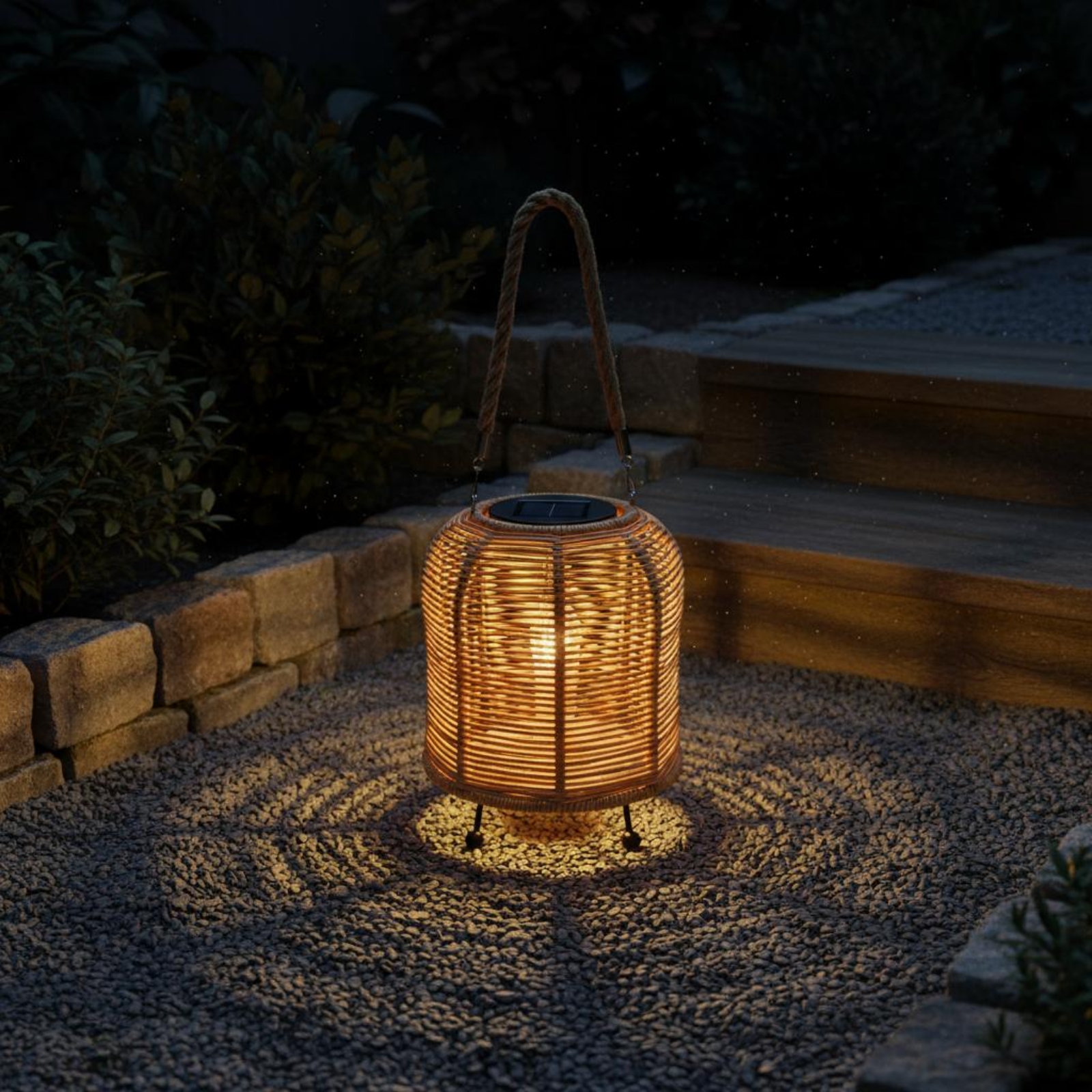 Outdoor Lighting For Home - Handwoven Solar Lantern Braided Rope Handle