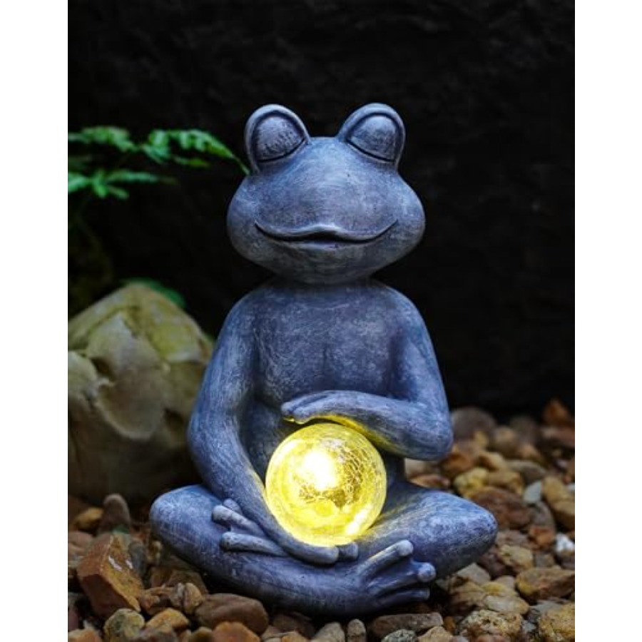 Outdoor Zen Lighting - Frog Statue with Solar Gazing Ball