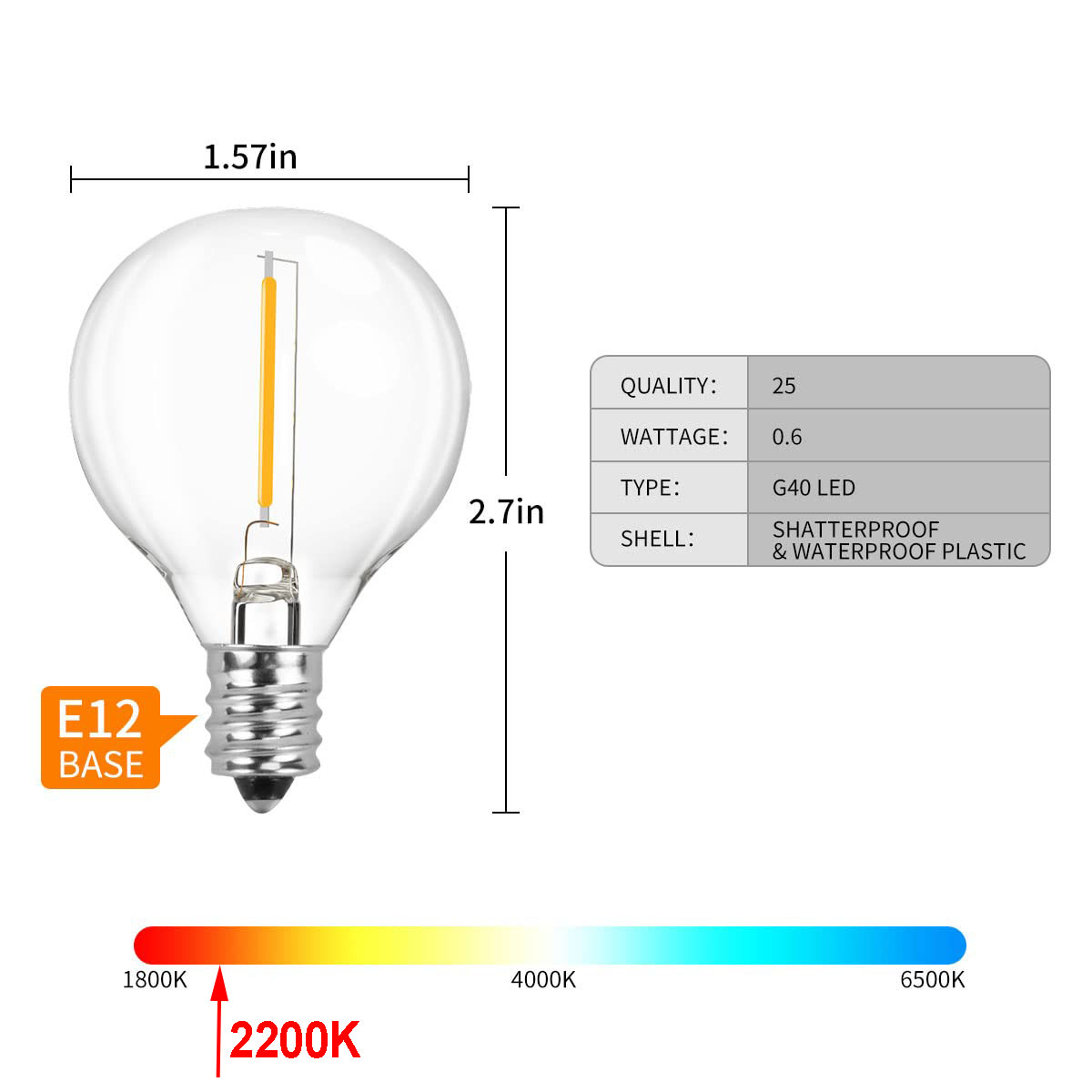 25pcs LED G40/Tungsten 0.6W St - Outdoor Lighting Glass Replacement 评论和价格