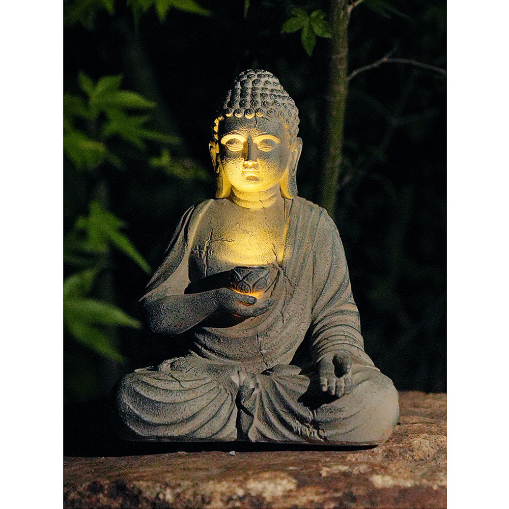 Resin Solar Buddha Statue Scul - Outdoor Zen Lighting 评论和价格