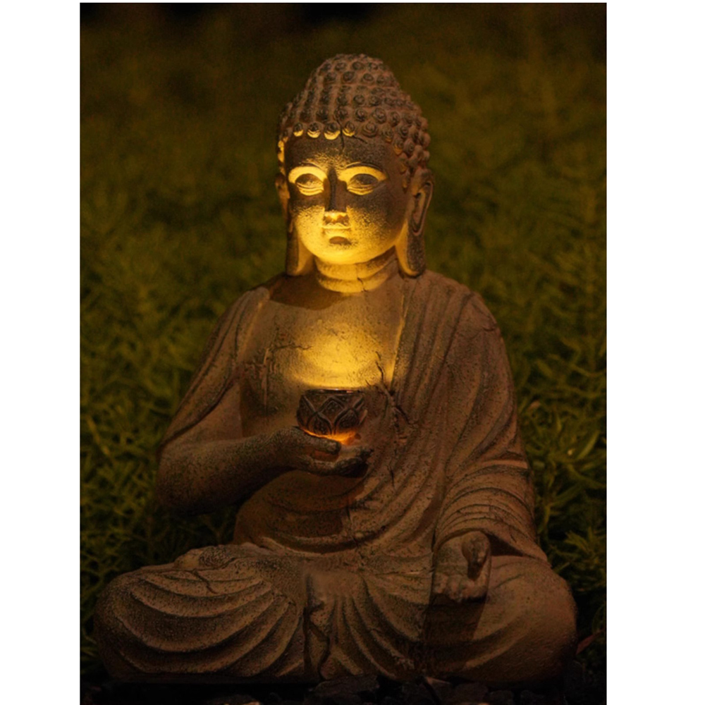 Resin Solar Buddha Statue Scul - Outdoor Zen Lighting 评论和价格