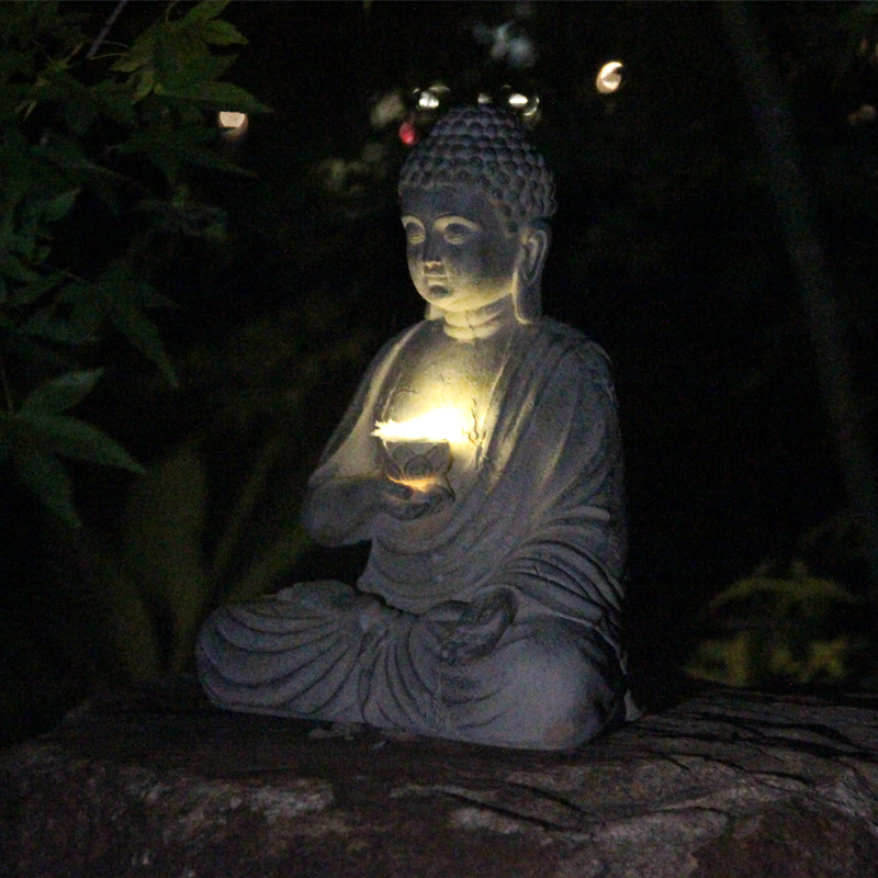 Resin Solar Buddha Statue Scul - Outdoor Zen Lighting 评论和价格