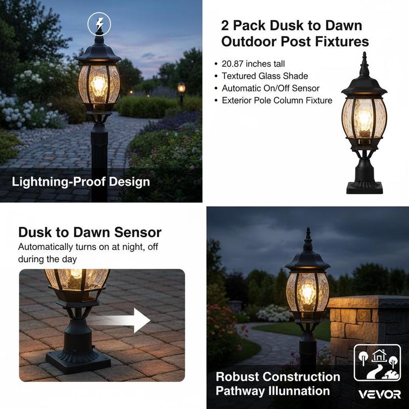 2-Pack Exterior Pillar Lantern - Outdoor Lighting Driveway 评论和价格