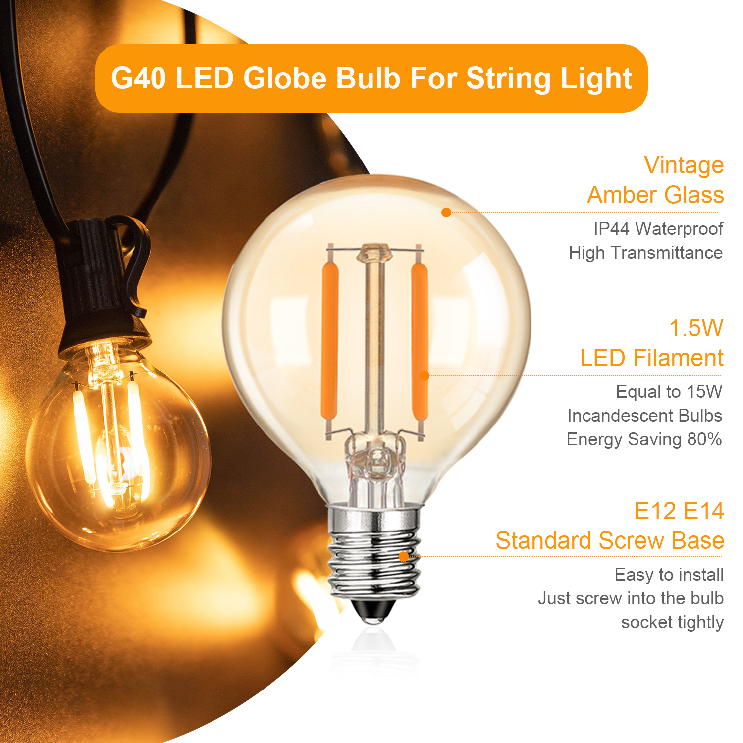 1.5W LED G40 Replace Light Bul - Outdoor Lighting Glass Replacement 评论和价格
