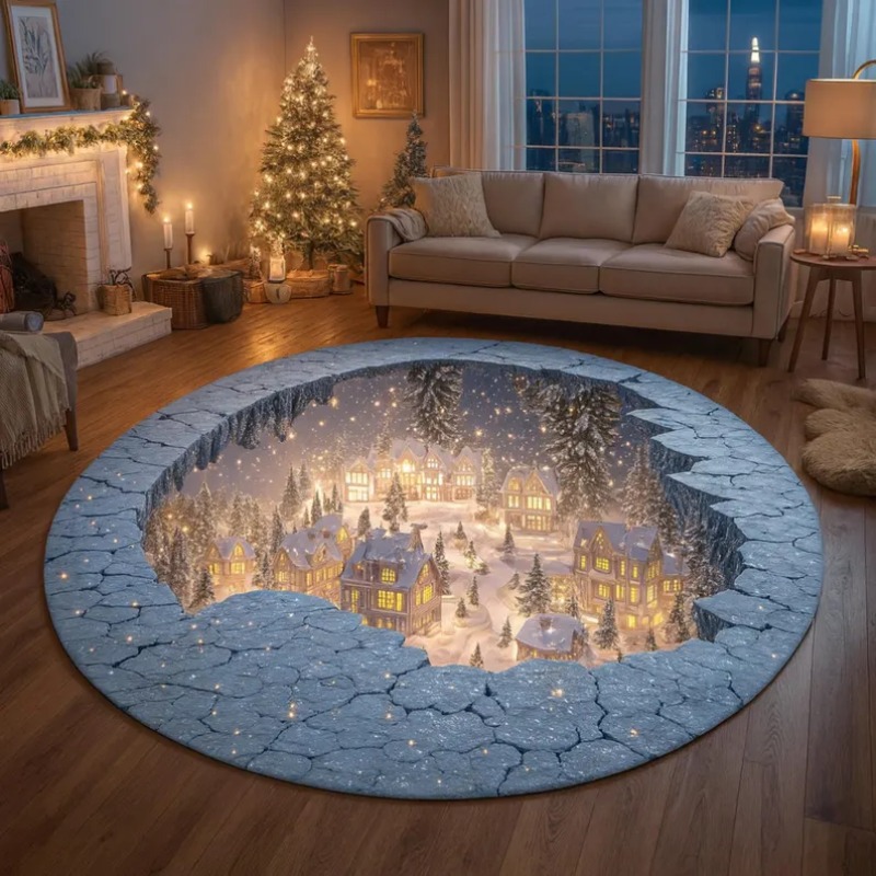 3D Christmas Village Rug Winte - Outdoor Xmas Lighting Ideas 评论和价格