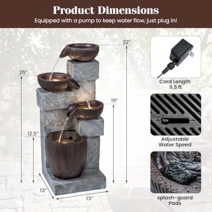 Water Fountain Outdoor, 4-Tier - Outdoor Zen Lighting 评论和价格