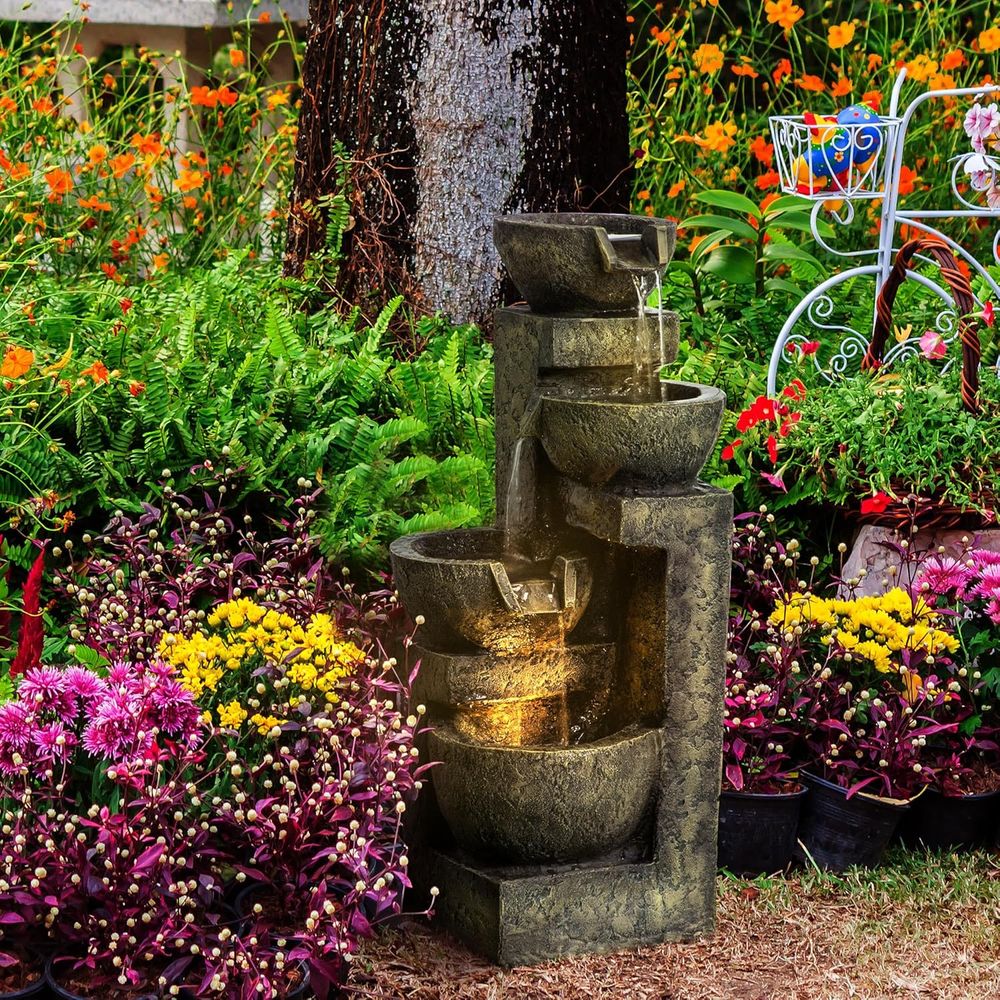 4-Tier Stone Bowl Waterfall wi - Outdoor Zen Lighting 评论和价格