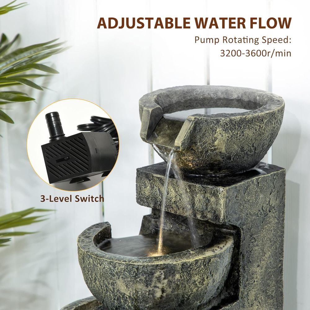 4-Tier Stone Bowl Waterfall wi - Outdoor Zen Lighting 评论和价格